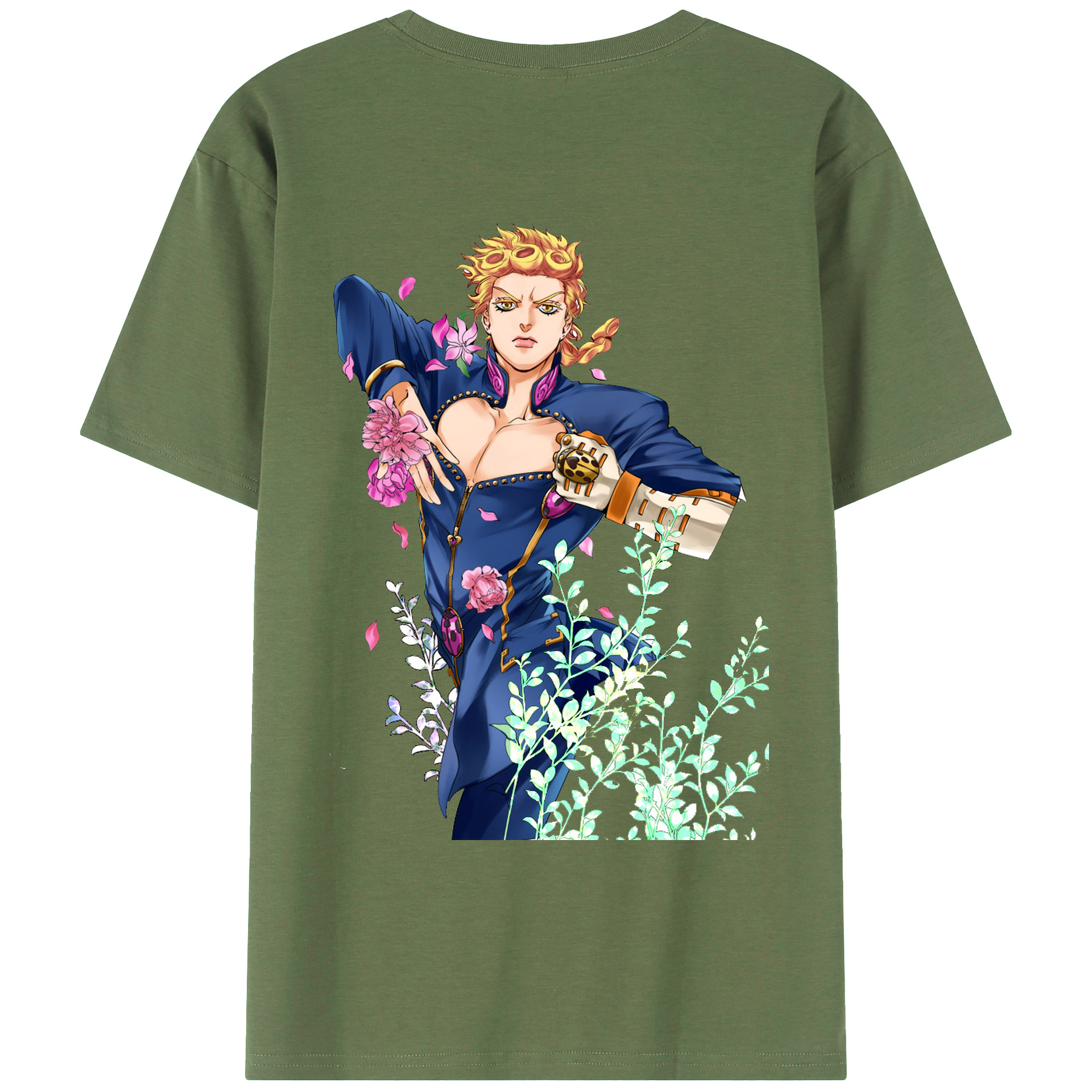 （画像用） ジョジョの奇妙な冒険 ジョルノ?ジョバァーナ JoJo's Bizarre Adventure Giorno Giovanna 綿100％ メンズ半袖Tシャツ（バックプリント） 通気性